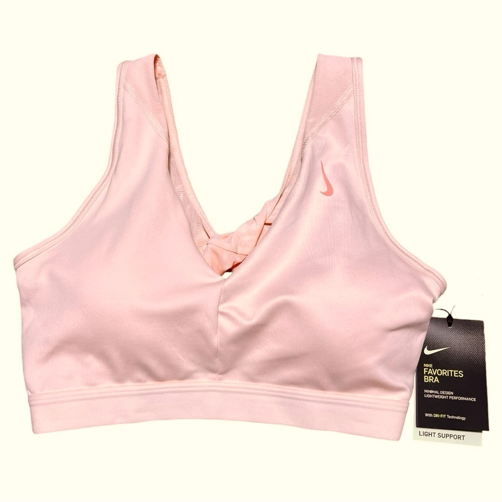 Nike Favorites Dri-Fit Light Support Twist Back Sports Bra NWT Pastel Pink Sz L